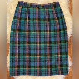 VINTAGE Wool Mini Skirt Plaid Check Blue Yellow Red Size S-M, Made In Japan